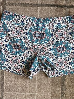 Loft Shorts sz 14 The Riviera Short Teal, Orange, Navy Blue Abstract print NWT